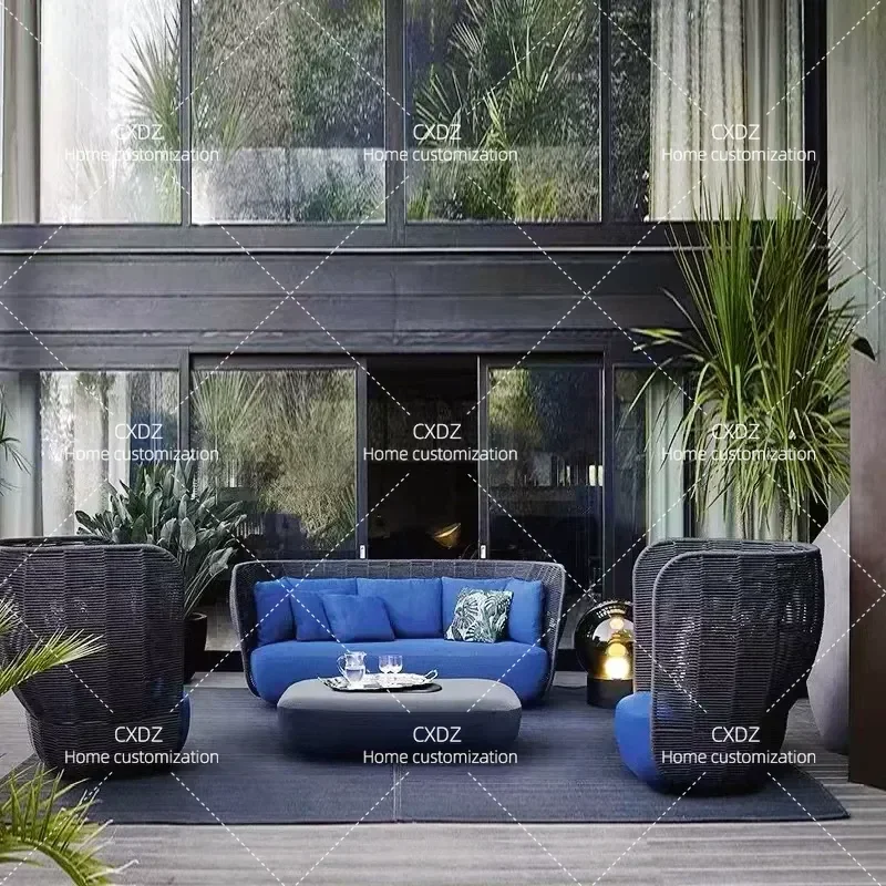 Outdoor Rattan Sofa Single Seat Chair for Villa Swimming Pool Courtyard Living Room Leisure Furniture Weatherproof Patio