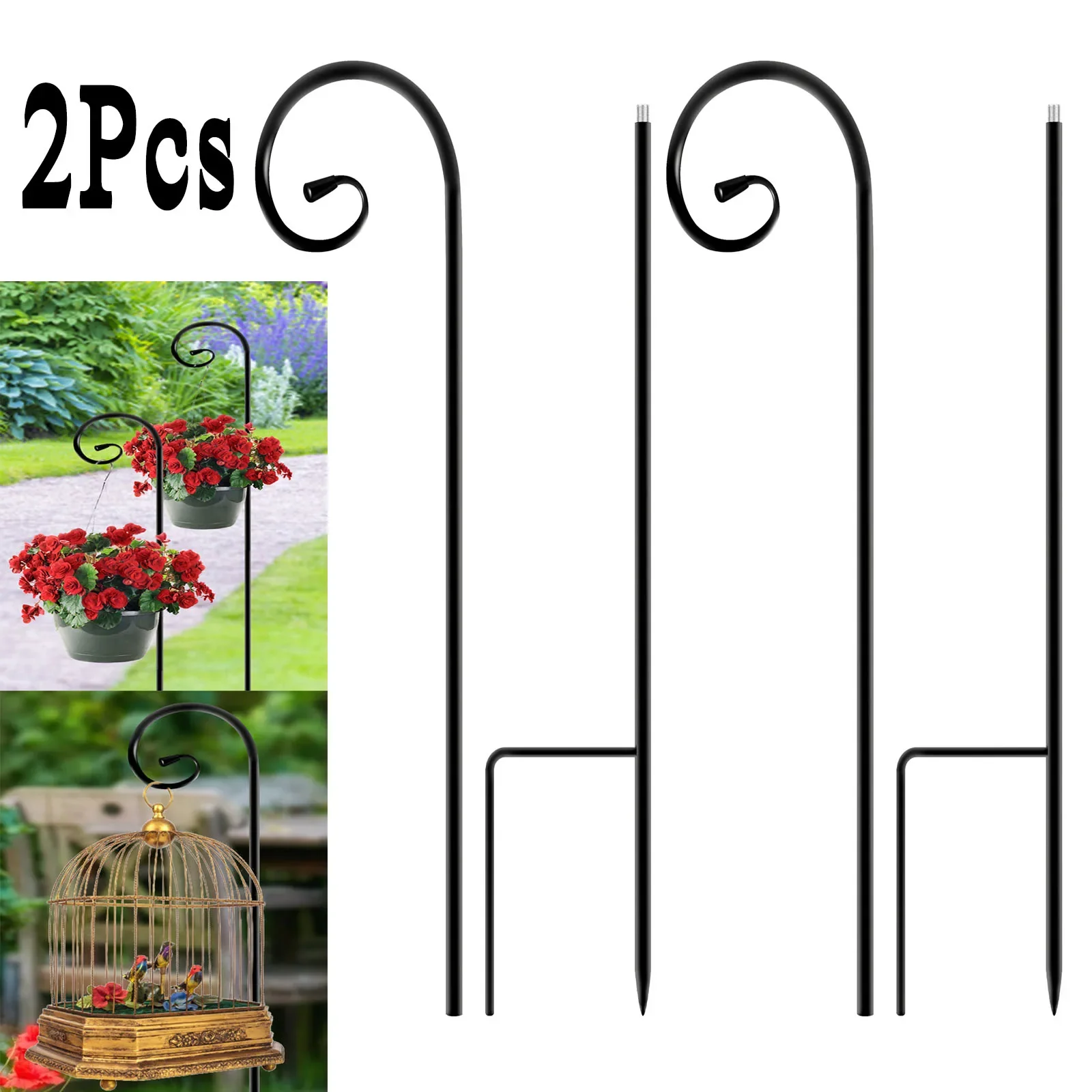 Ganchos de Metal para pastor Crook, soporte para maceta, poste alimentador de pájaros resistente, cesta para plantas de jardín al aire libre, colgador de lámpara decorativo, 2 uds.