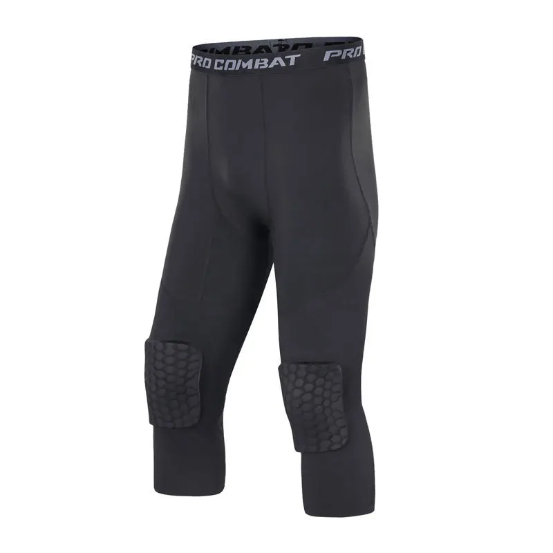 Pantalon de sécurité anti-collision pour hommes, collants d\'entraînement de basket-ball, leggings avec genouillères, protecteur, compression