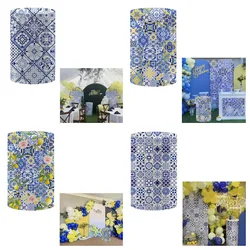 Mehofond Mediterranean Positano Tiles Pedestal Covers Porcelain Party Cylinder Pillar Covers Adult Wedding Birthday Column Decor