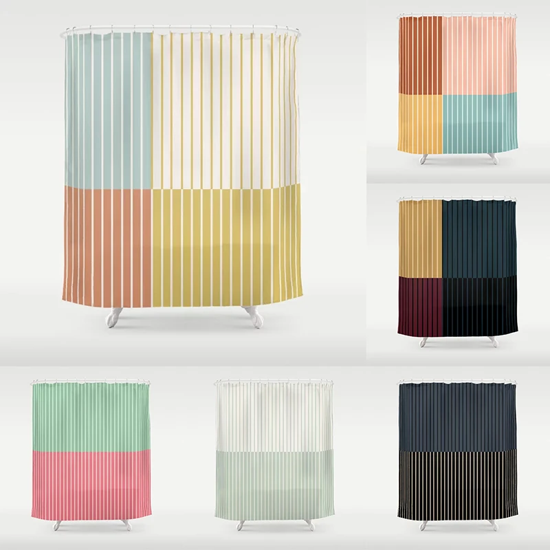 Simple Colorful Line Pattern Bathroom Curtain, Home Decoration, Waterproof Bathtub, Creative Personality Shower Curtain