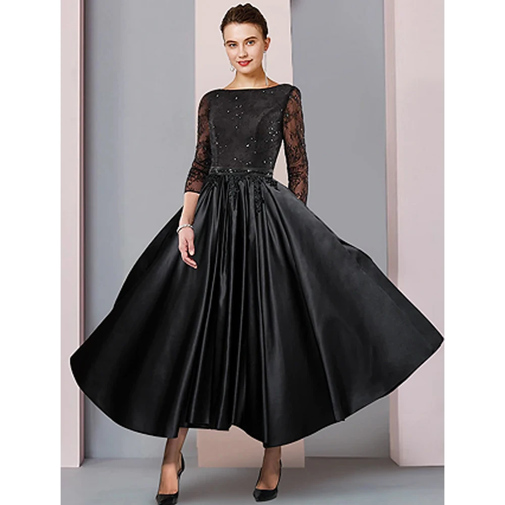 Charming Black Mother of the Bride Dresses A Line Wedding Party Gowns Zipper Back Beach 3/4 Sleeve Summer Vestido De 2025 New