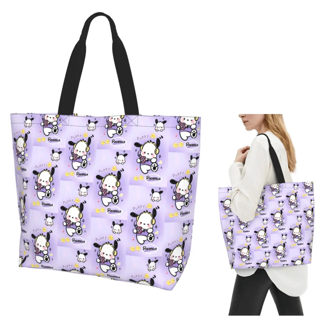 

Pochacco Shopping Tote Bag Canvas Large Capacity Shoulder Bags Shopper Grocery Handbag for Women