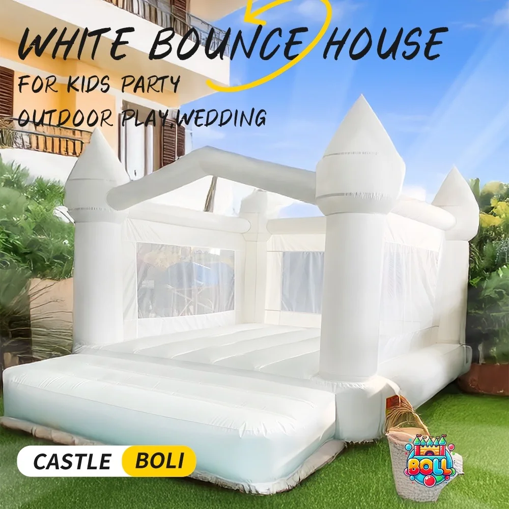 

Jumping Castle For Kids Bouncy House Bouncer Trampoline For Kids Gift Wedding House White Bounce House With Blower 4*3*2.6M