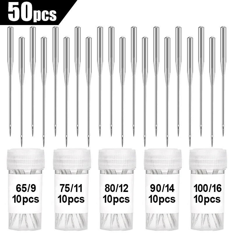 50Pcs Universal Sewing Machine Needles - Sharp Point Needles for Singer, Brother & Low Shank Sewing Machines