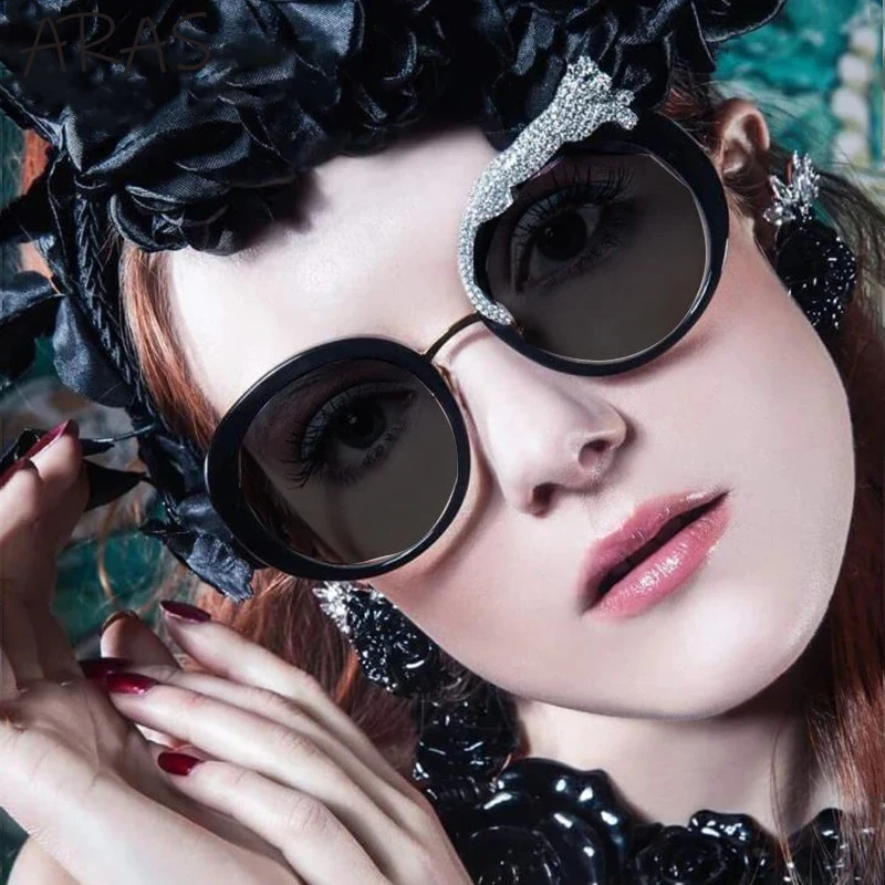 Übergroße Runde Sonnenbrille für Damen 2026 Luxusmarke Mode Kristall Leopardenkopf Sonnenbrillen Retro Anti-Blaulicht-Brillen – Detail 1