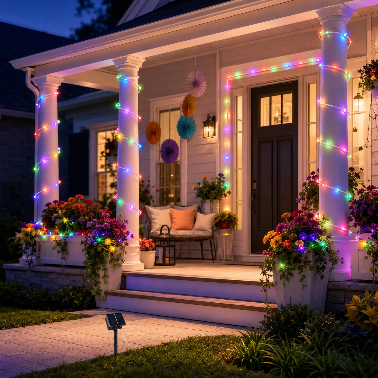 2Pcs Solar Multicolor tube Lights 8 Flashing Modes LED Tube String Lights for Garden Patio Christmas Party Decor