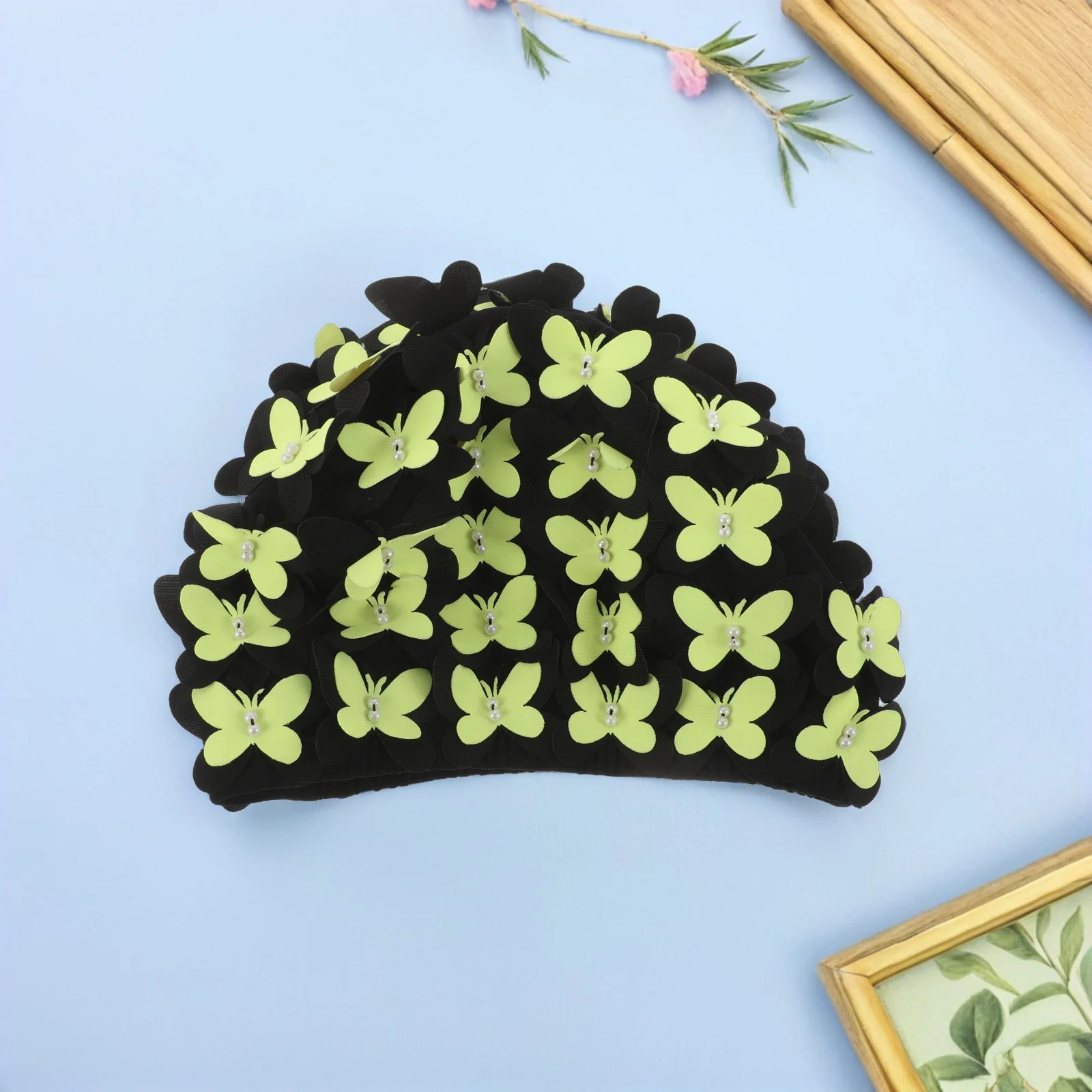 

Floral Swim Cap Waterproof High Elastic Fabric Retro Petal Design For Women Adult Swimming Hair Protection Pool