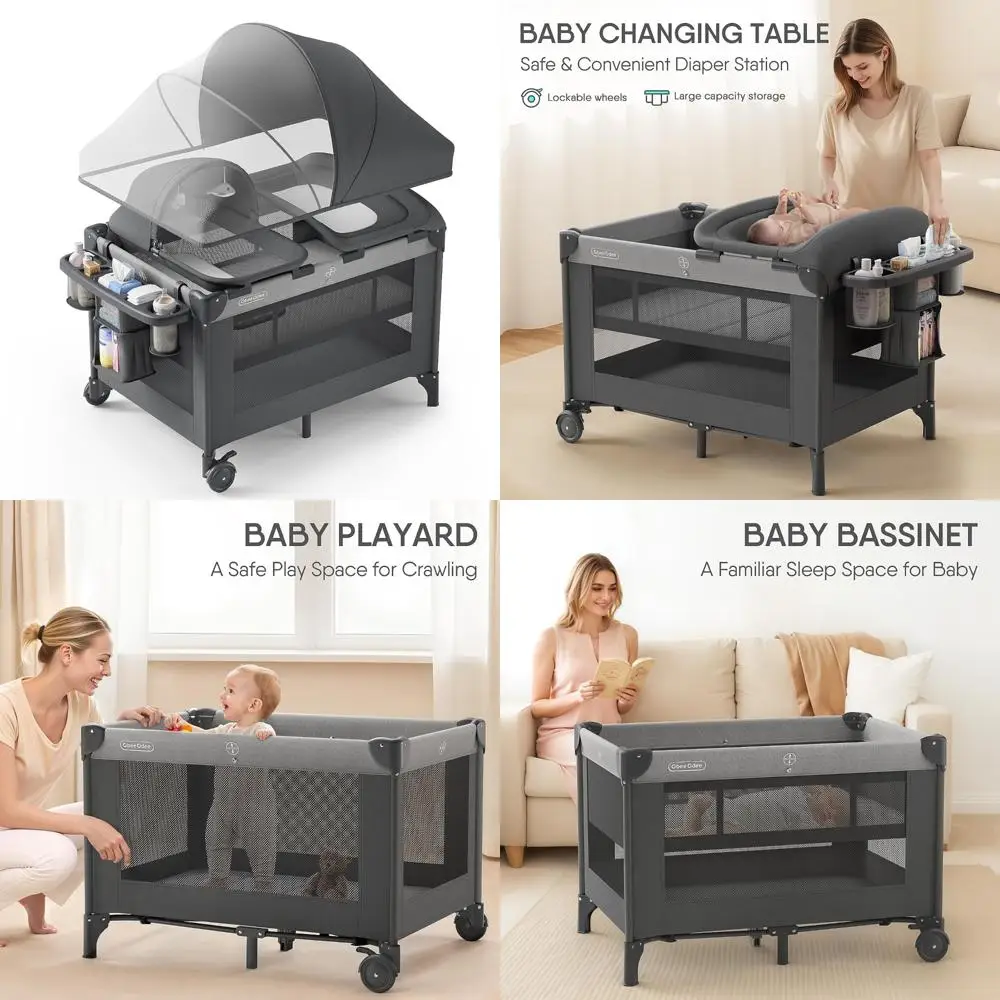 

All-in-One Baby Bassinet: Playard, Sleeper, Changing Table, Mosquito Net, Canopy, Storage, and Toys for Infants to Toddlers