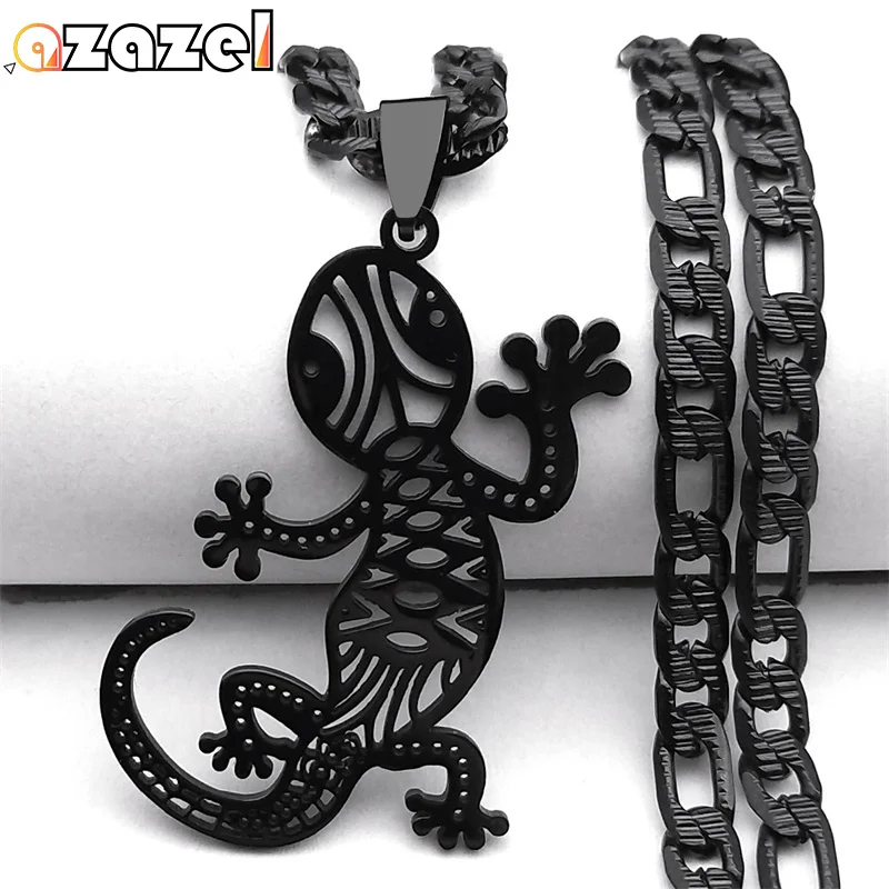 Goth Lucky Lizard Gecko Necklace for Women Stainless Steel Animal Chain Necklaces Jewelry Salamander Pendant Gifts NZZZ515S08