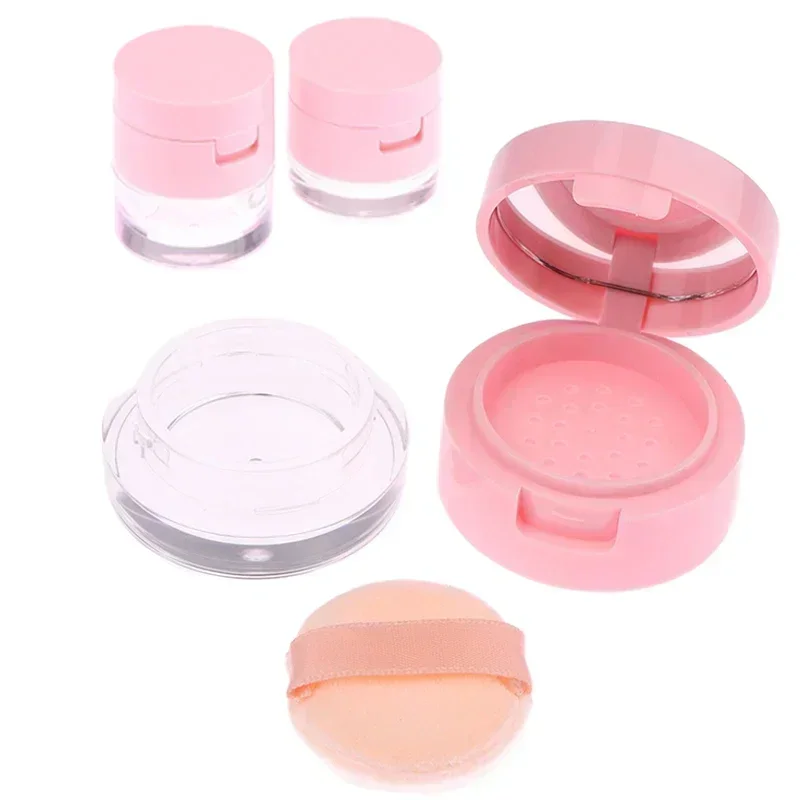 3g/5g Pink Powder Box Portable Plastic Empty Loose Powder Container with Sieve Mirror Cosmetic Jar Travel Make Up Accessories
