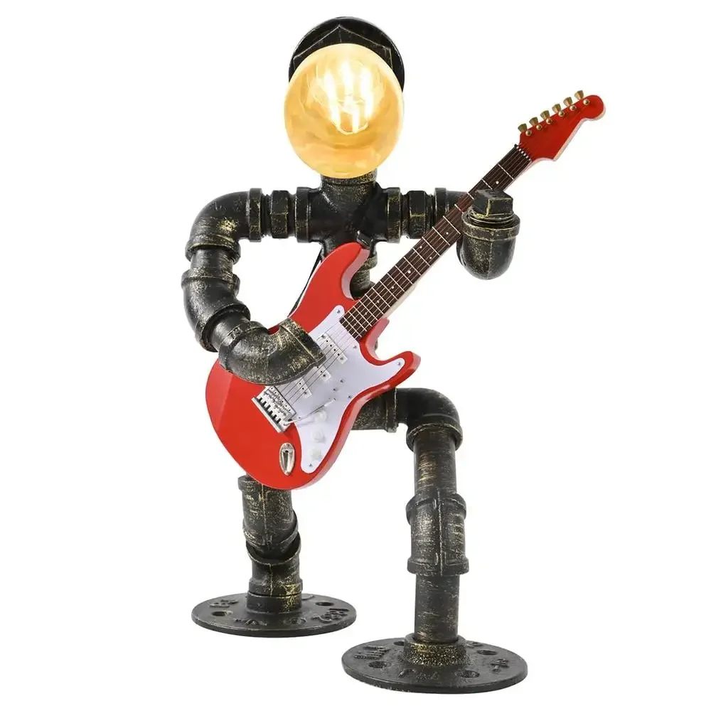 Steampunk Table Lamp Mini Guitar Robot Industrial Decor Lighting Gift Music Lovers Retro Home Office Cafe Restaurant