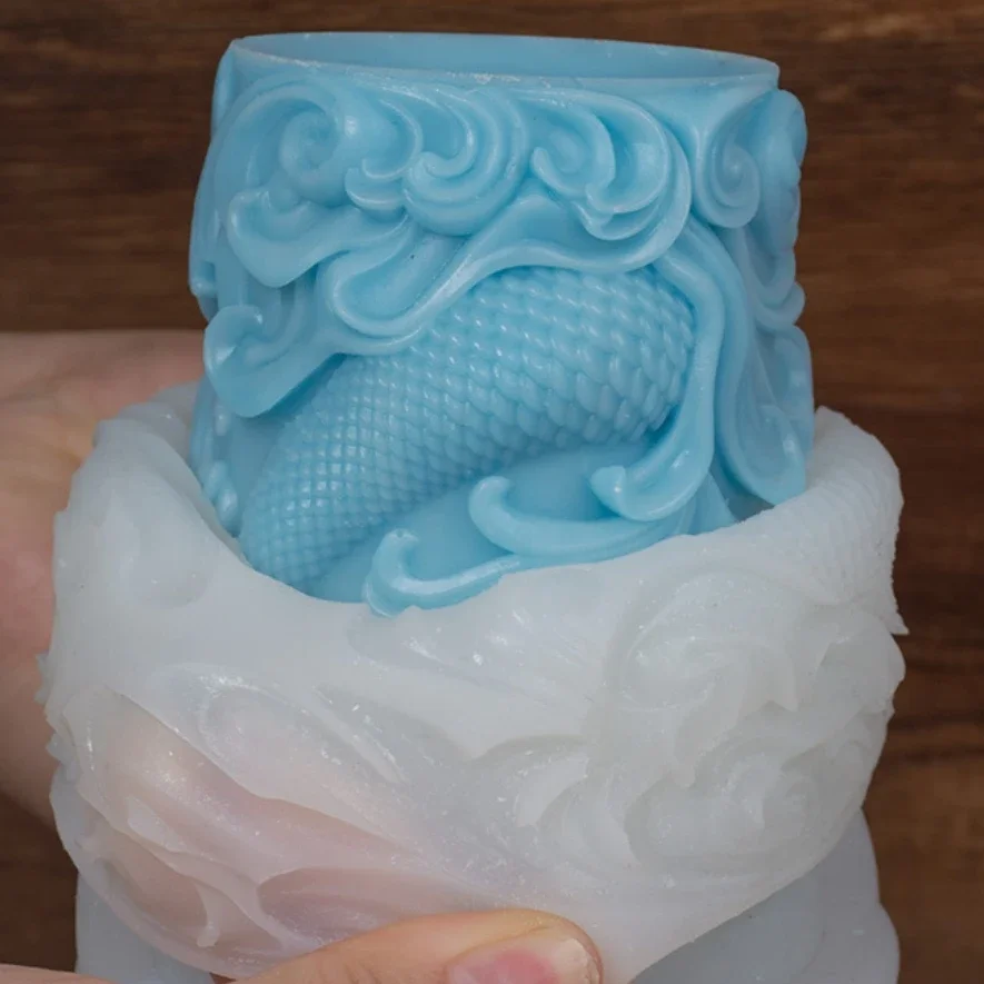 DIY ocean wave foam cylindrical candle silicone mold whale dolphin relief cylindrical candle mould home decor gypsum resin molds