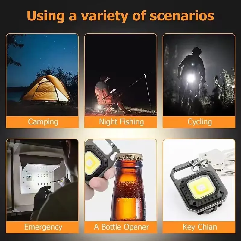 Mini Keychain Flashlight Light COB Work Light USB Rechargeable Lamp Side Lights Super Bright Portable Lanterns