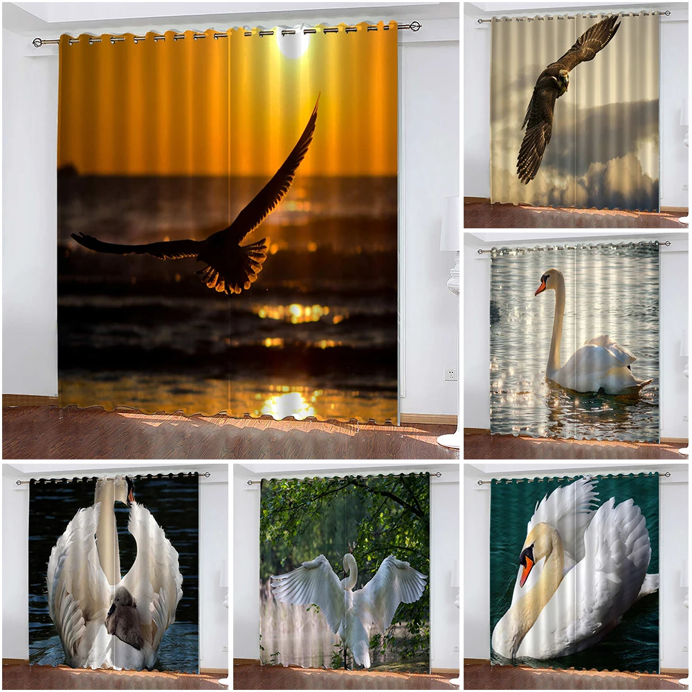 

Swan 3D Digital Printing Household Curtains Eagle Living Room Decor Blackout Curtains for Bedroom Luxury Cotinas De Sala