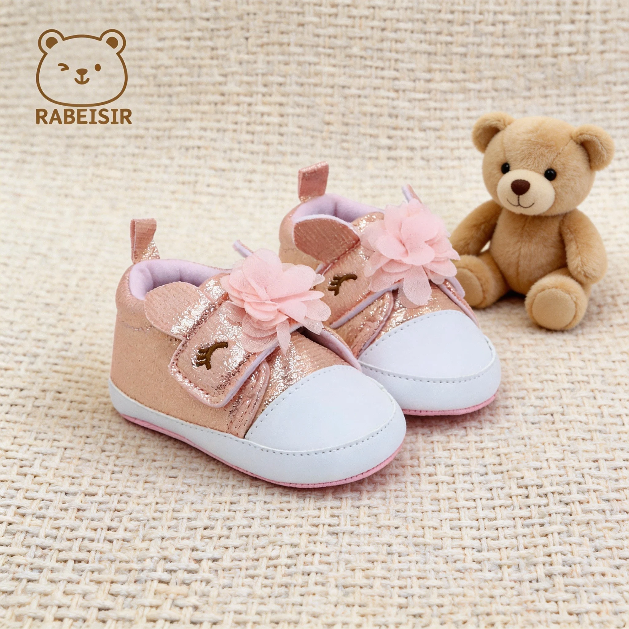 Baby Girl Shoes 3D Flower Princess Pink Velcro Soft Sole Lightweight Infant Party First Walkers 0-18M