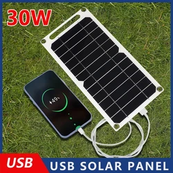 30W Solar Panel with USB Portable 5V Solar Cell Outdoor Hiking Camping Power Bank for Mobile Phone Charging Bank Battery Charger