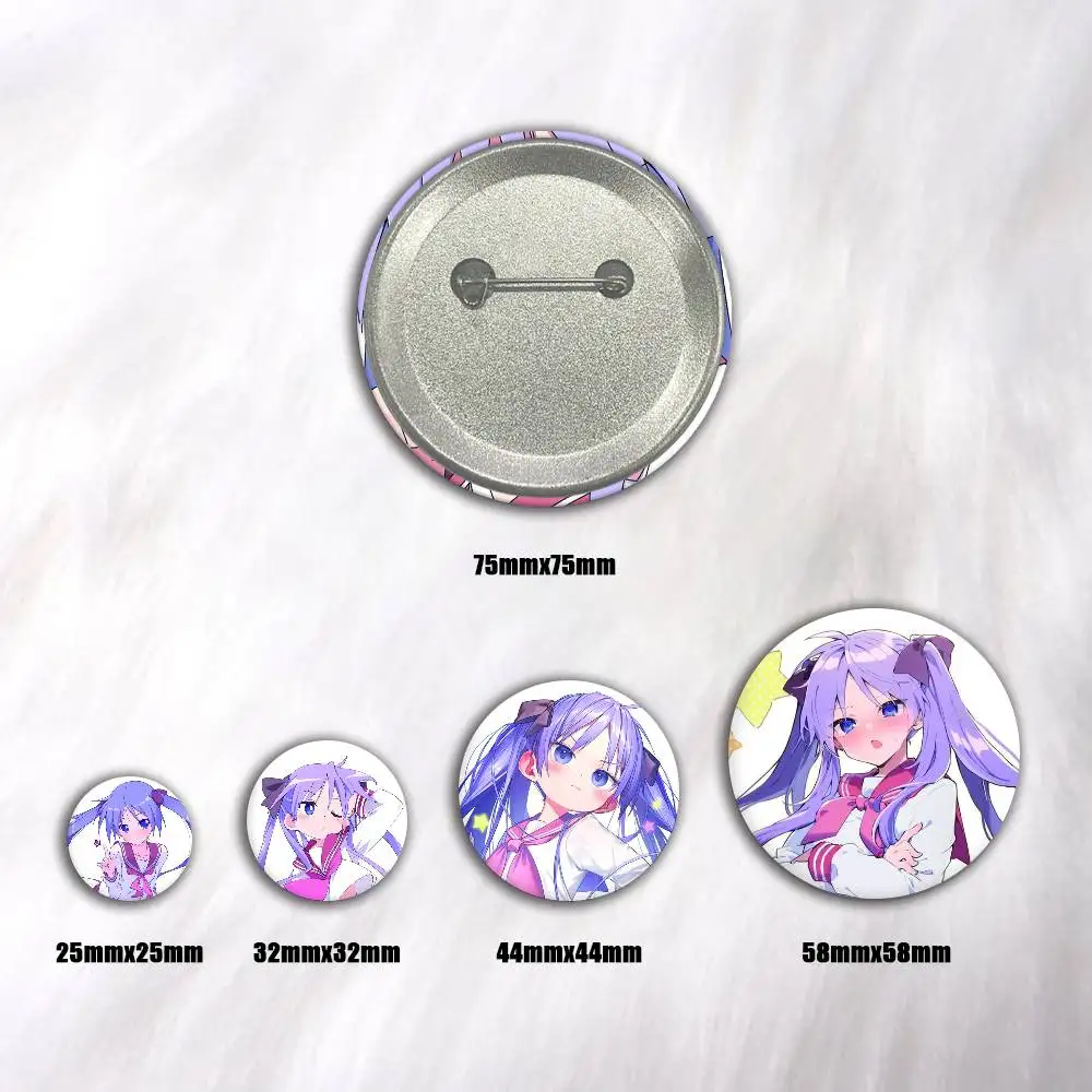 Anime Kagami Hiiragi Creative Round Button Badges Cute Pin Brooch for Backpack Clothes Lapel Jewelry Accessories Friends Gift