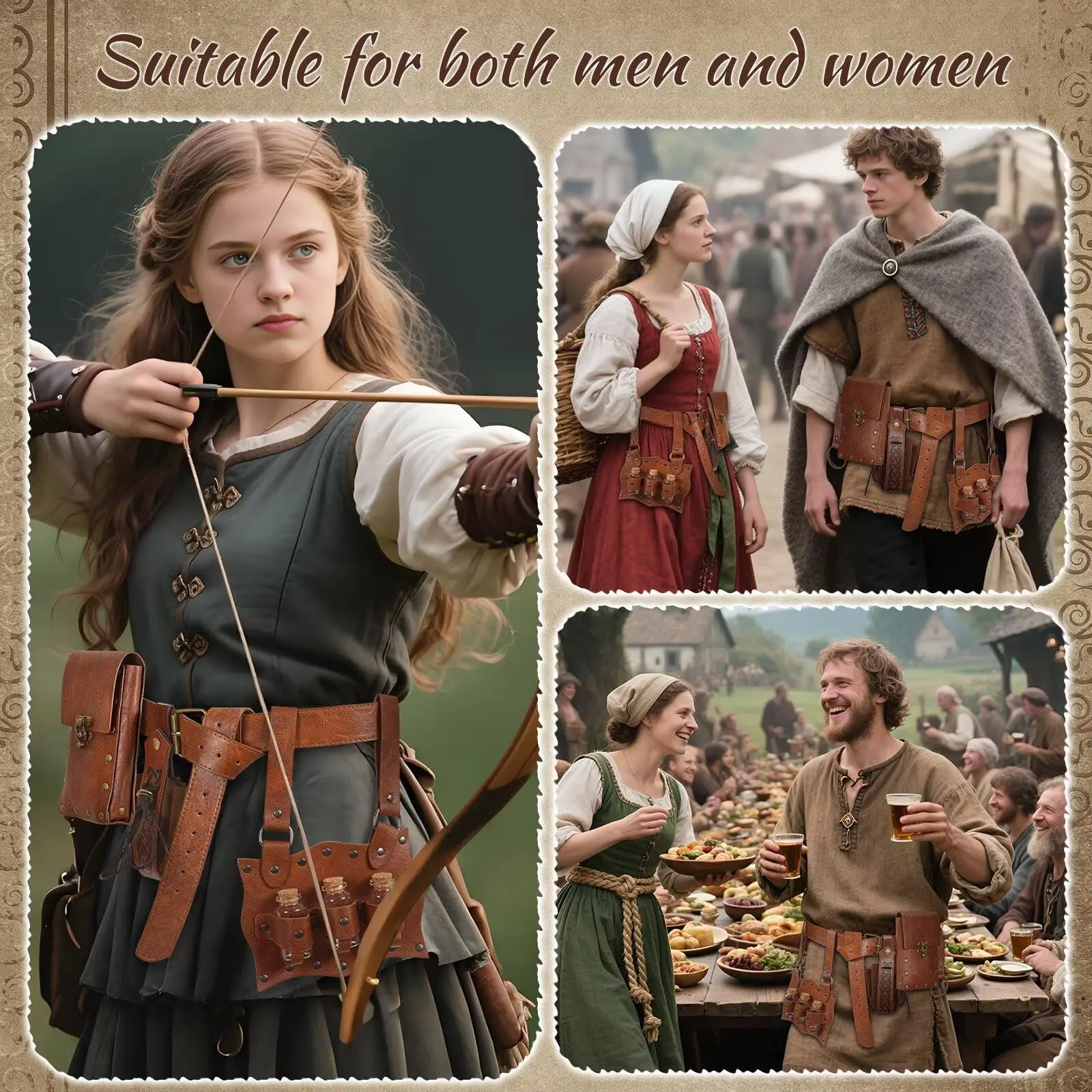 กระเป๋าคาดเอวสไตล์เรอเนซองส์  กระเป๋าหนังโจรสลัดยุคกลาง  กระเป๋าคาดเอวไวกิ้ง  ขวดใส่ยาพิษแม่มด  ชุดคอสตูมสำหรับผู้ชายและผู้หญิงสำหรับวันฮาโลวีน