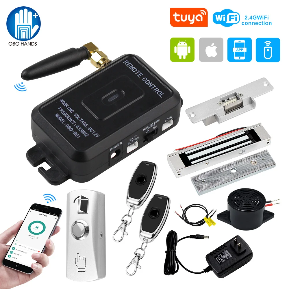 

Wireless Tuya WiFi Access Control System Kit Gate Opener Remote Control Smartphone APP Unlock with/without 12VDC Electric Lock