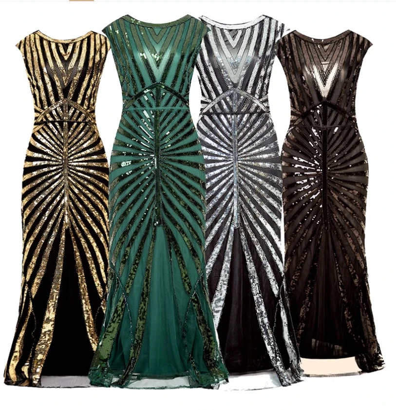 

2025 women's best-selling sequined fish tail hem long slim fit dress