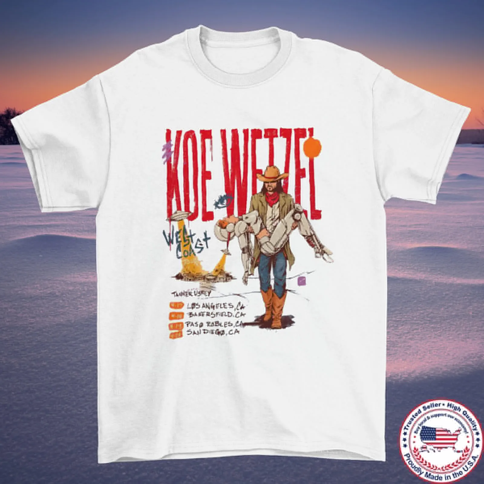 Koe Wetzel Tour 2024 West Coast T Shirt Full Size S-5XL