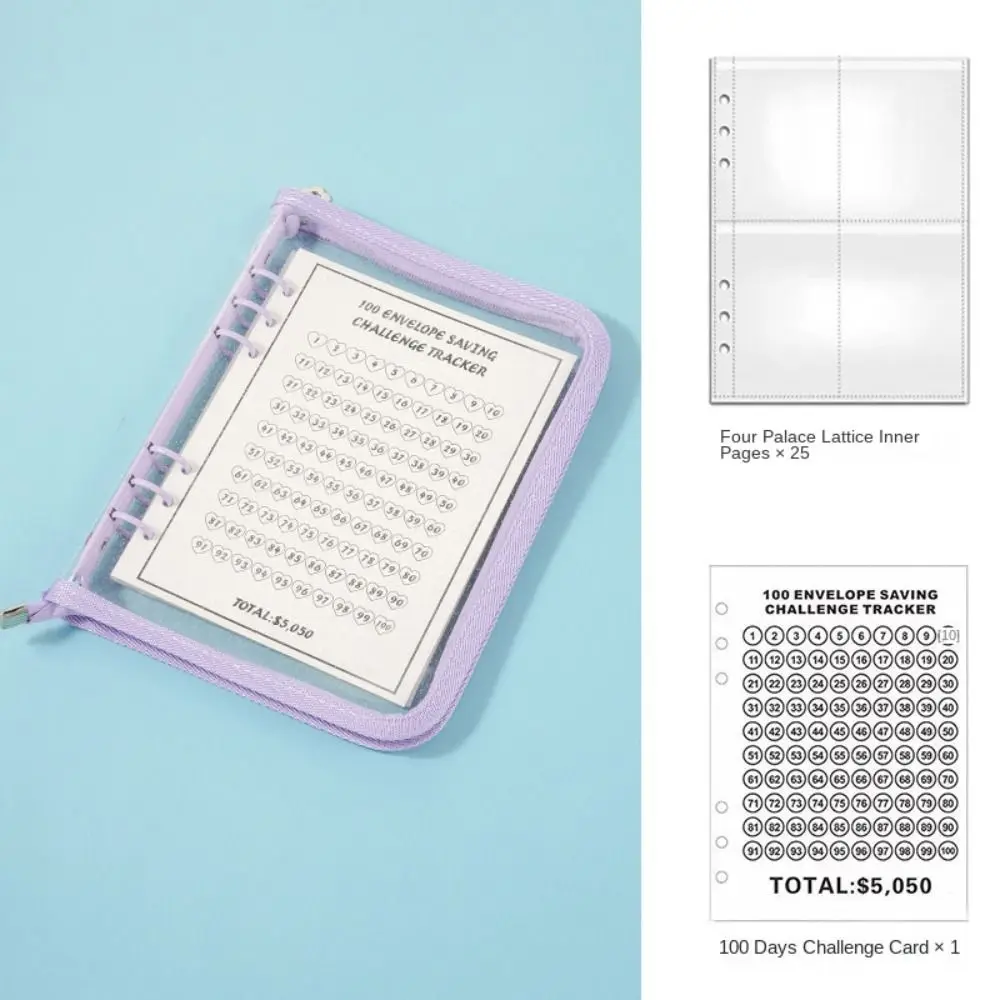 

Tear Resistant 100 Days Envelope Challenge Waterproof PVC Loose-leaf Notebook Set Durable Clear Savings Challenges Book