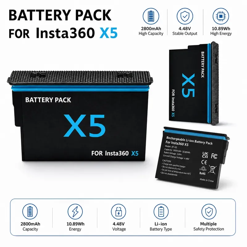 for Shadow Stone Insta360 X5 Battery 2800mAh Large Capacity Action Camera Accessories