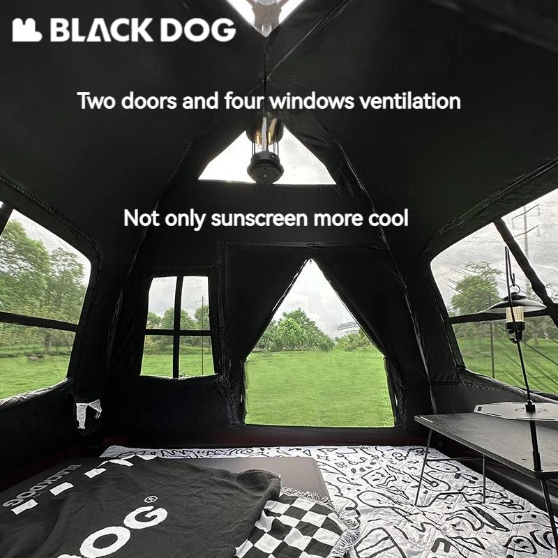 BLACKDOG Automatic Tent Black Coating Two Doors Four Windows Camping Outdoor Sunscreen Waterproof Quick Opening Tent