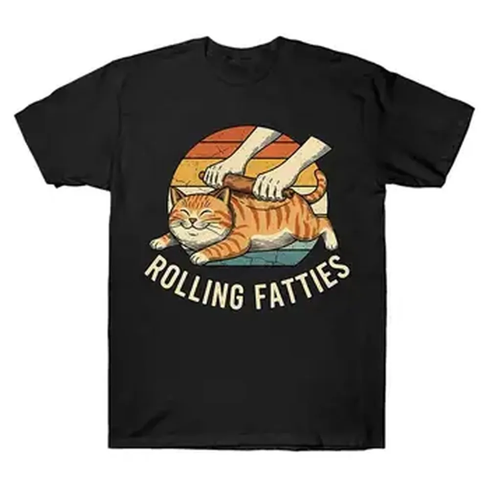 Cat Rolling Fatties Funny T-shirt For Men Women 100% Cotton T Shirts Short Sleeve Tops J121