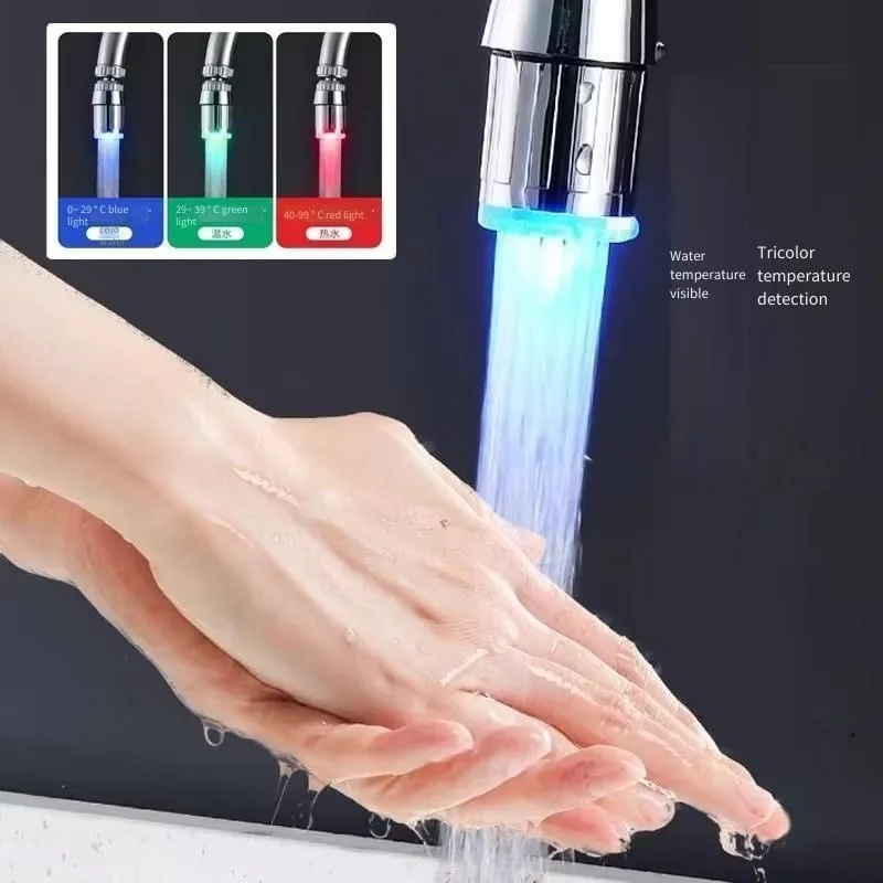 Intelligent Temperature-sensing Color-changing Faucet Aerator Three-color Light Prompt Splash-proof Water-saving Water Outlet