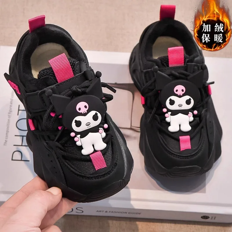 Chica Kuromi dulce lindo agregar zapatillas de algodón Sanrios Kawaii dibujos animados Otoño Invierno figura de Anime nuevos zapatos de algodón de ocio de terciopelo