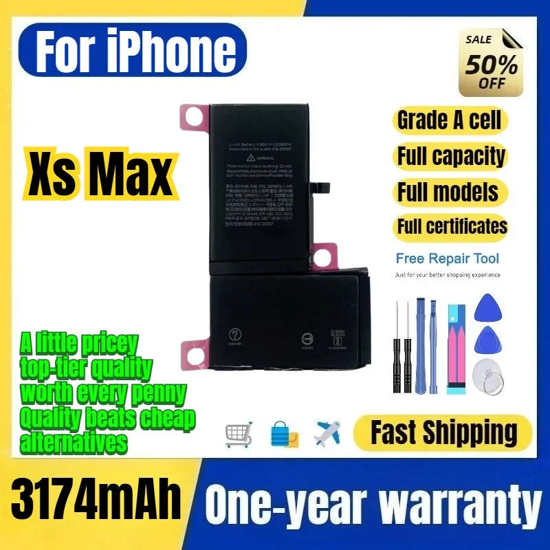 A1921/A2101/A2102/A2104 for IPhone Xs Max Phone Battery 0Cycle High Quality Capacity Replacement Bateria Grade A Cell with Tools