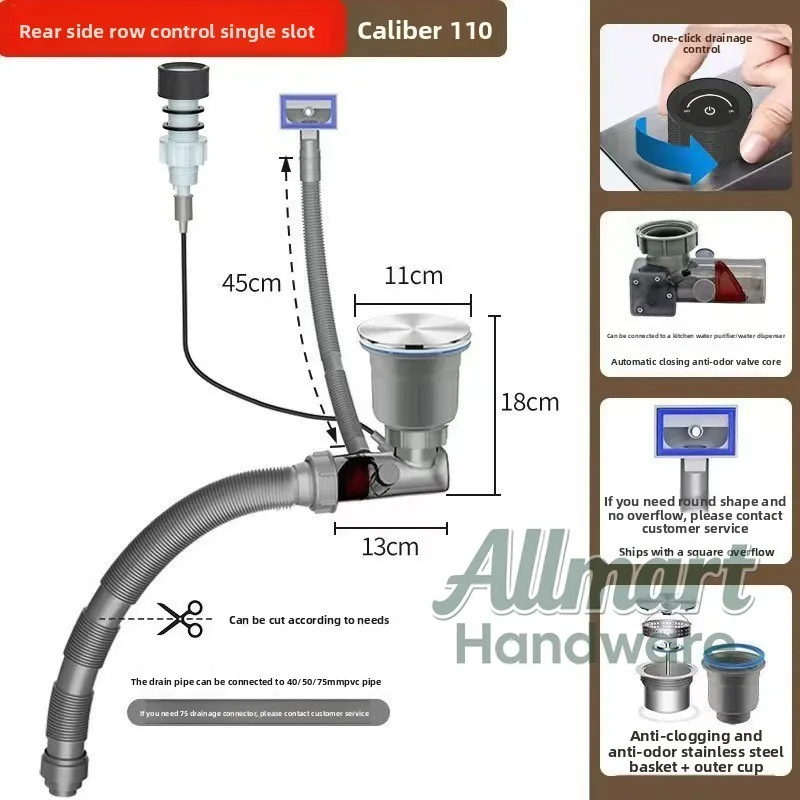 Kitchen sink drain pipe, single slot anti odor and anti blockage drain pipe,complete set of universal console control drain pipe - view 5