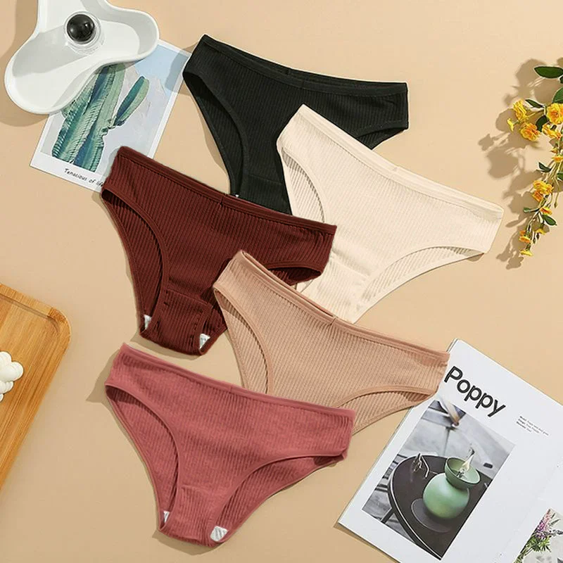 5-Piece Set Of Low Waisted Women's Cotton Underwear, Seamless Elastic Thread Triangle Underwear, Women's Sexy Sports Underwear