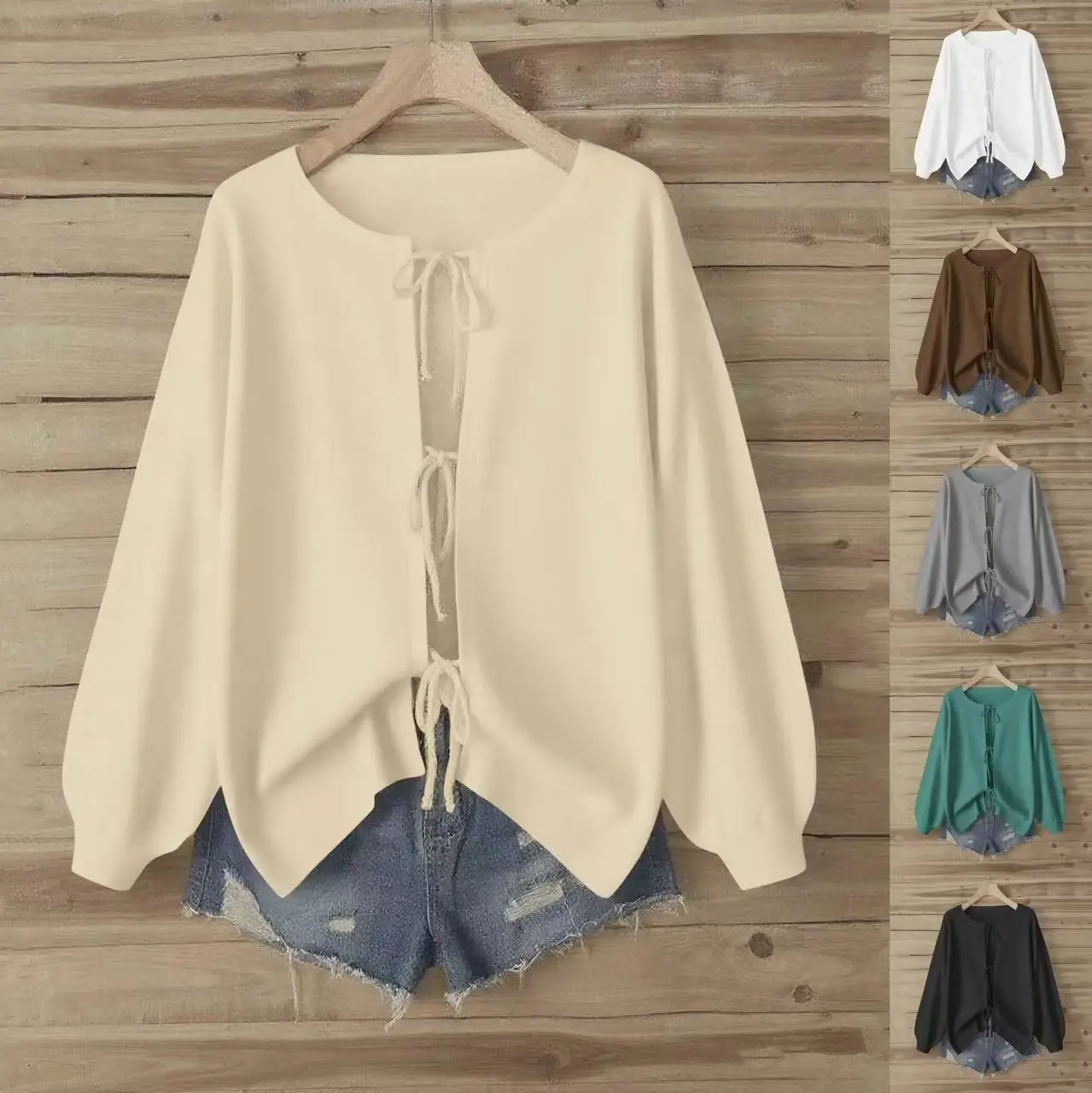

Autumn New Women's Casual Loose Fashion Long Sleeve Drawstring Tied Knit Sweater Top Shirts & Blouses Vintage Japanese Clothes