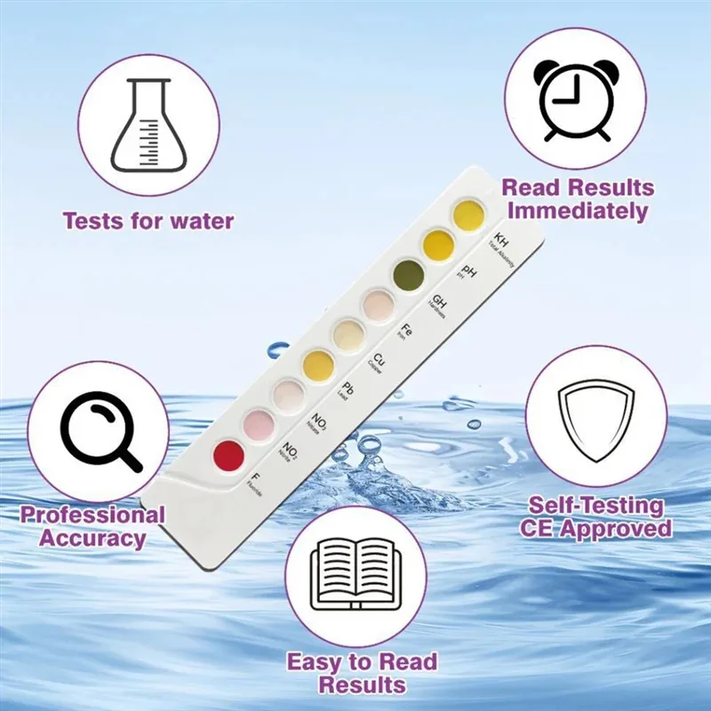 

Тест-карта для воды 9 в 1: тестирование питьевой воды на pH/KH/GH/Fe/Cu/Pb/NO3/NO2/F