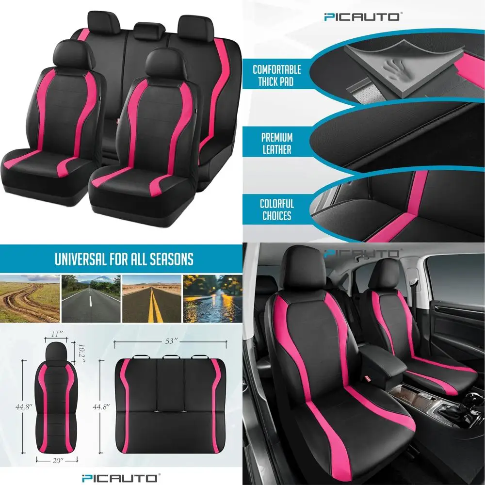

Waterproof Car Seat Covers - Premium Black and Hot Pink PVC Patchwork, Universal Fit for Cars, Trucks, Vans, SUVs, Airbag Compat