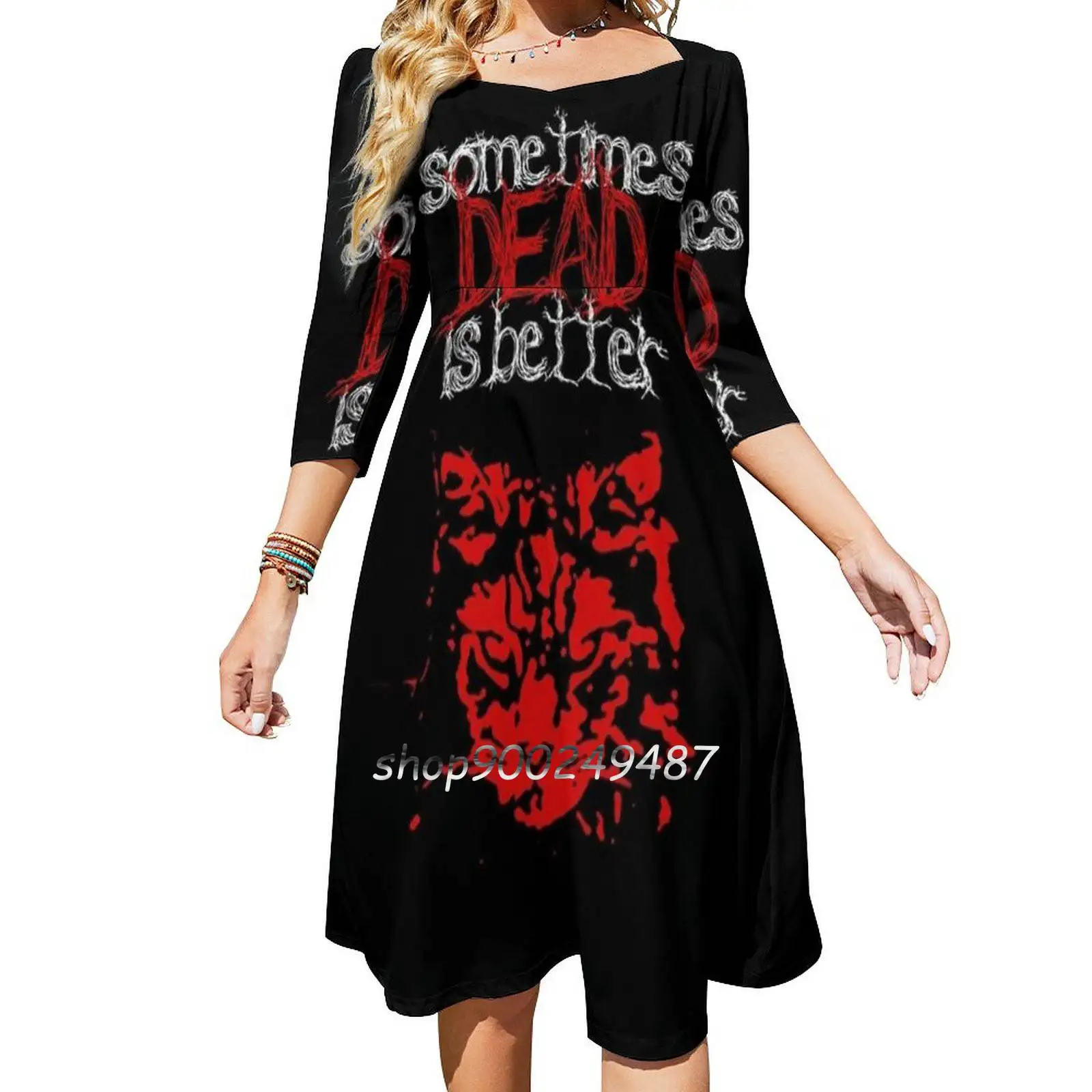 Sometimes Dead Is Better-Pet Sematary Square Neck Dress New Plus Size Elegant Women Waist Tight Dress The Cramps Pet Sematary I