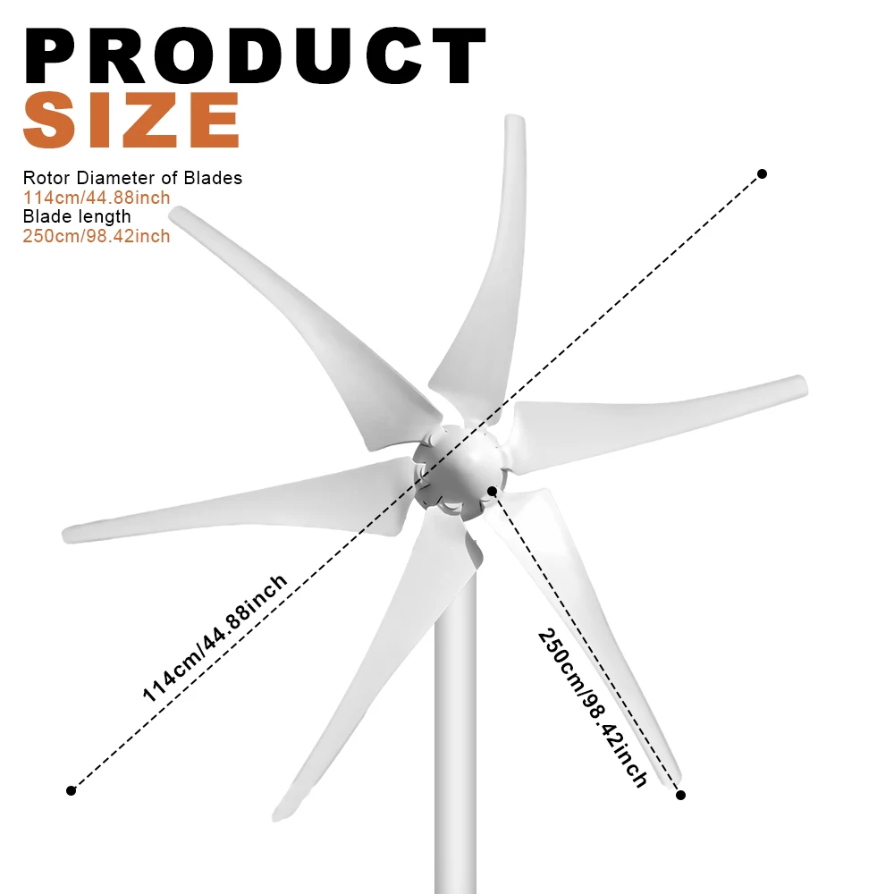 

1000W 12V 24V 48V Horizontal Wind Turbine Six-blade Windmill Suitable For Household Appliances And Camping Solar Equipment