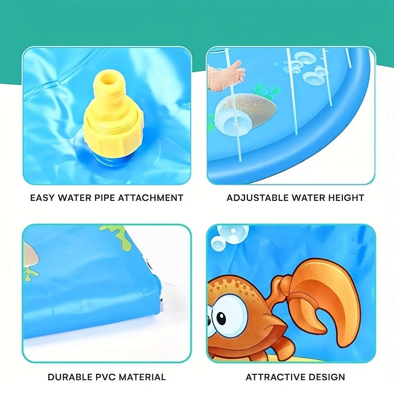 Splash Pad Play Mat - Durable, Adjustable Water Height, Bpa-Free Pvc Leather| Ideal For Outdoor Activities & Summer Gatherings