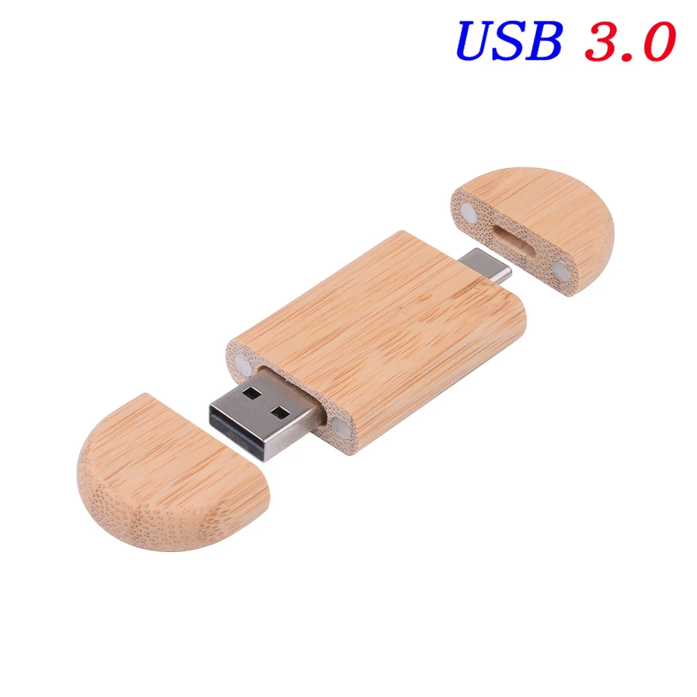 TYPE-C Houten USB 3.0 Flash Drives 128GB Gratis Logo Pen Drive Creatief Bedrijfsgeschenk U Disk 64GB Bamboe Geheugenstick 32GB U disk