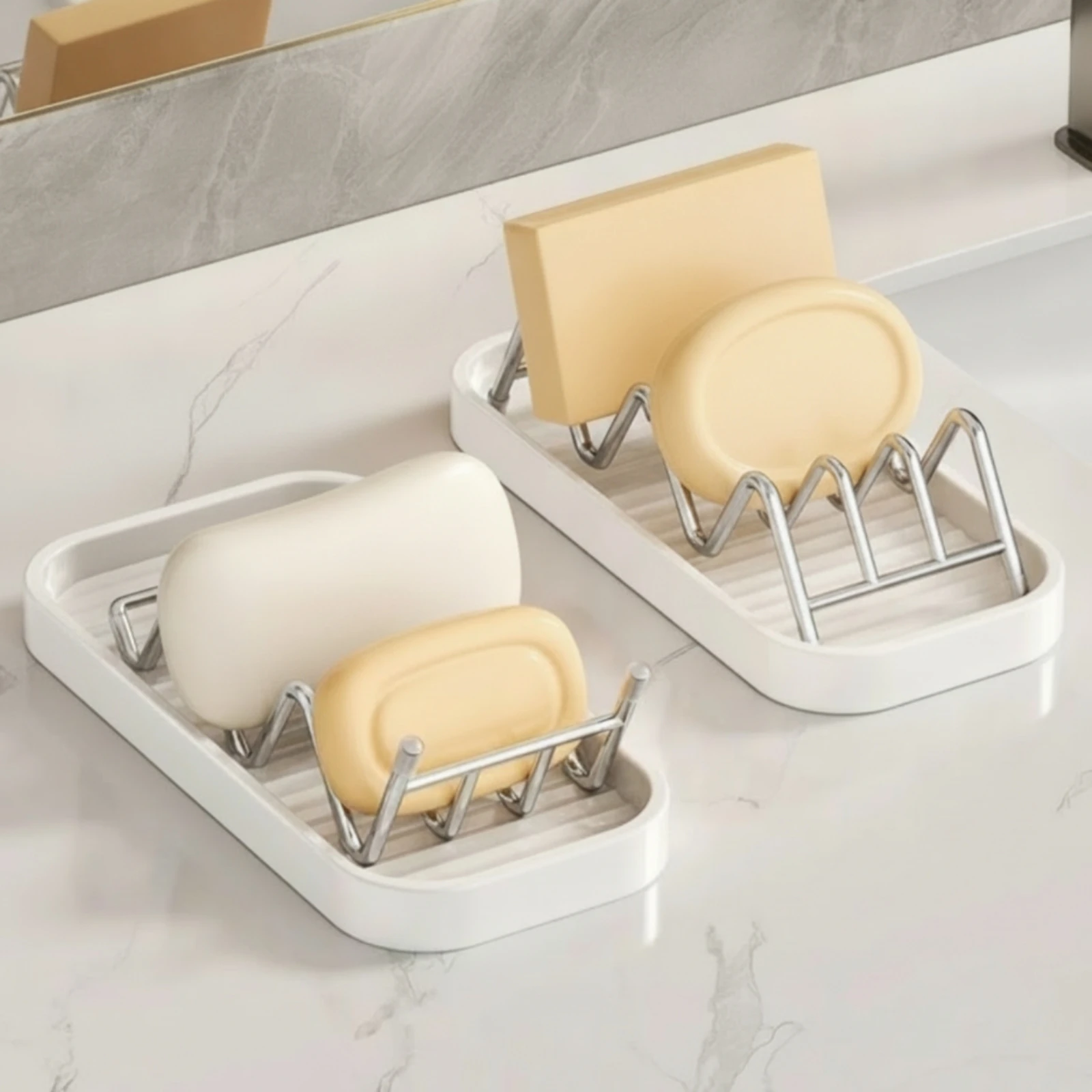 Soap Holder with Drainage Tray Rust Resistant Stainless Steel Soap Dish Metal Removable for Bathroom, Kitchen Sink