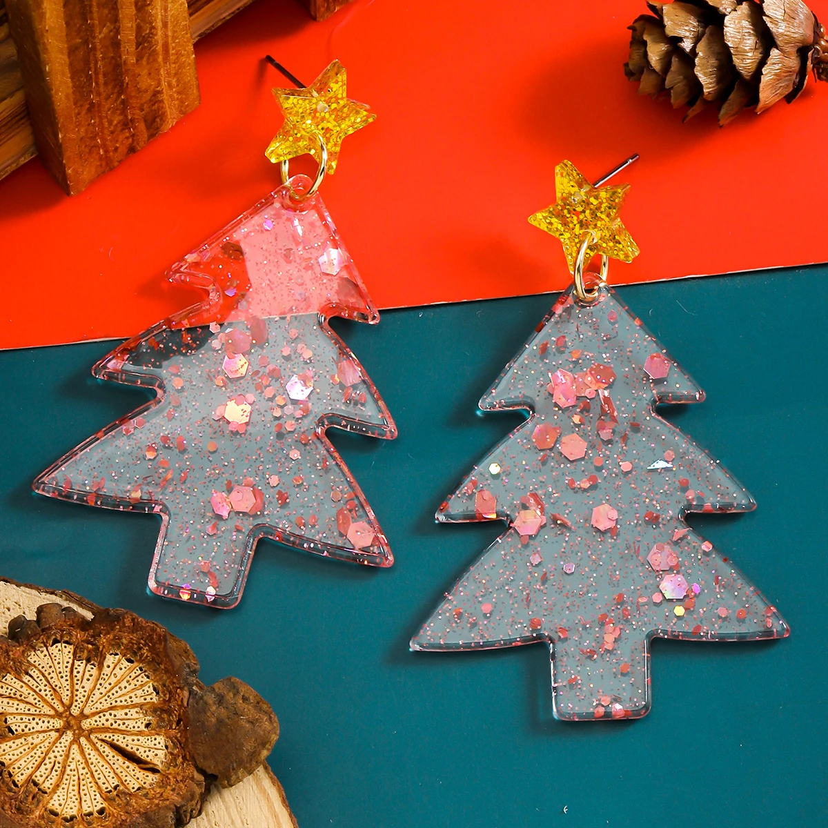 Cute Transparent Resin Glitter Christmas Tree Dangle Earrings Creative Christams Earring For Women Holiday Decoration Party Gift