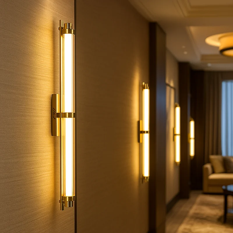 Light luxury medieval long strip wall lamp, minimalist postmodern living room background wall lamp, hotel villa corridor lamp