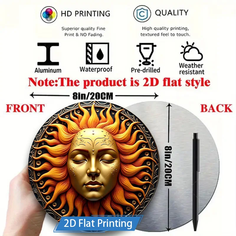 1 قطعة علامة معدنية 8x8 بوصة "عمل فني للوجه الشمسي الشمسي-ديكور حائط بوهو شيك لغرفة المعيشة"