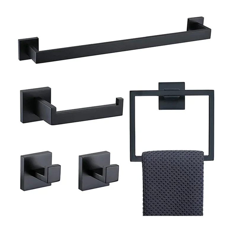 Black Bathroom Shelf kit Stainless Steel Toilet Paper Holder Towel Rack Hook Bathroom Hardwares Organizer Accessories Set