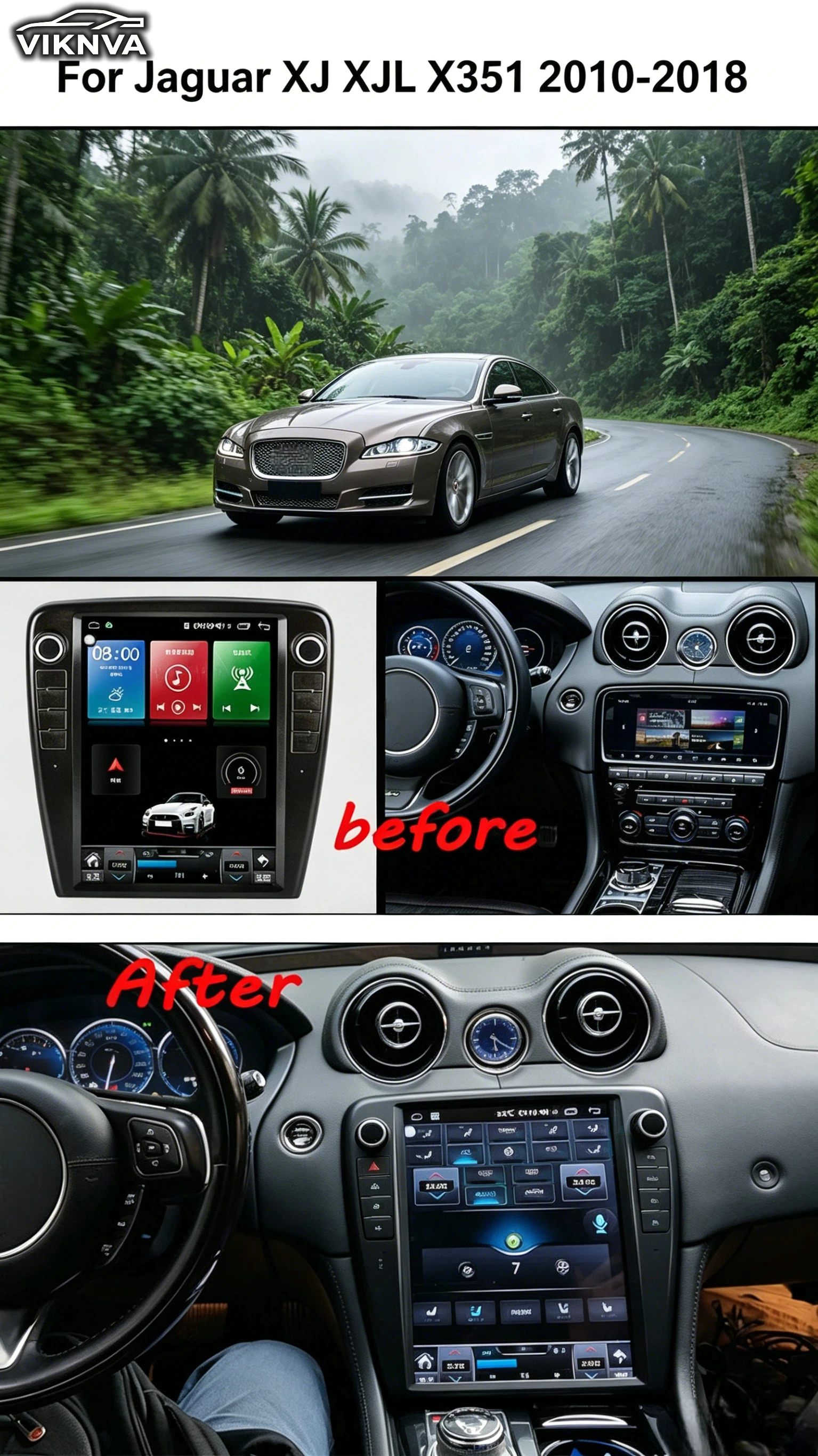 12.1 Inch Android Car Radio Stereo Vertical Screen Multimedia Player GPS Navigation DVD HeadUnit for XJL 2010-2018