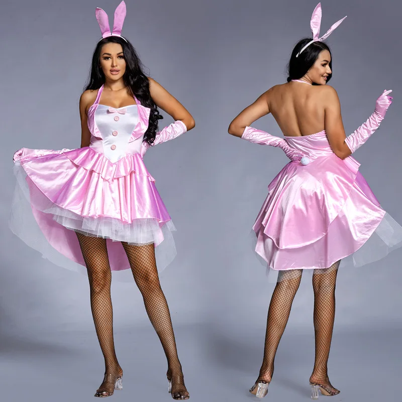 

Bunny Girl Cosplay Costume Pink Rabbit Dress Suit Halloween Women Dress Carnival Party Sexy Dress Stage Performance Wear