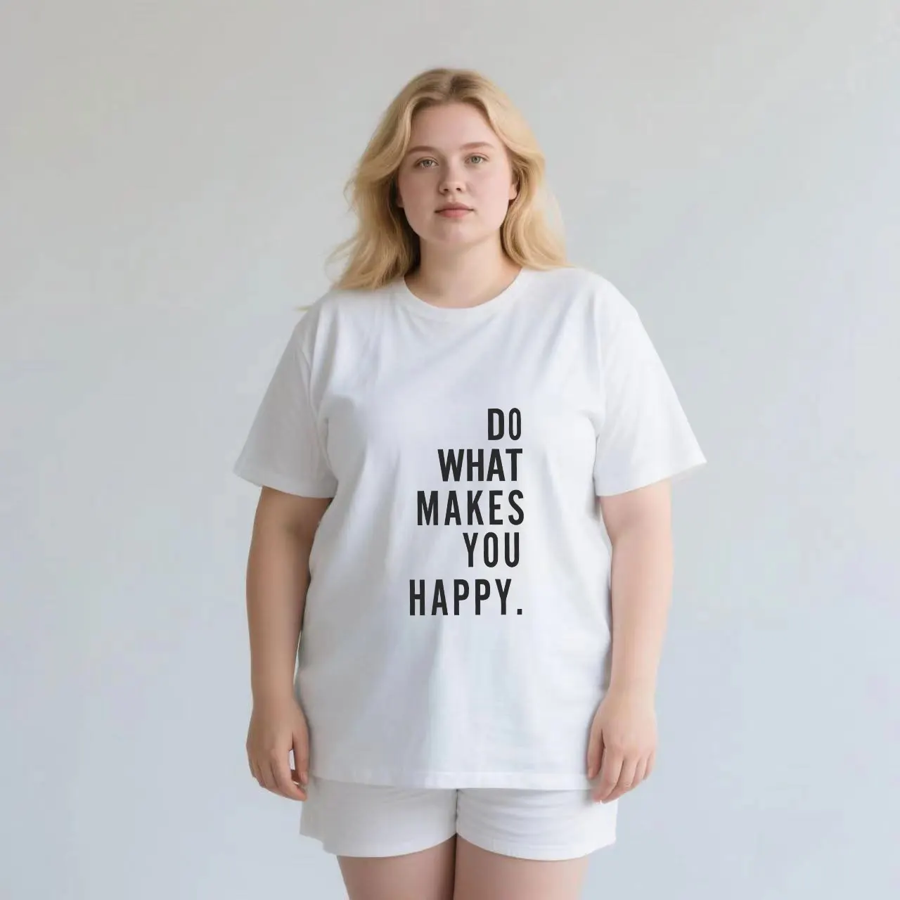 

Simplified English print plus size Ladies' casual short sleeved T-shirt white